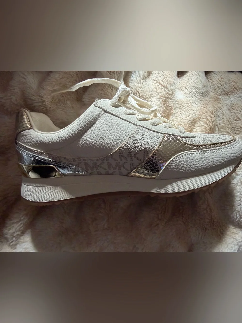 Michael Kors Cream Logo Low-Top Sneakers with Gold Accents